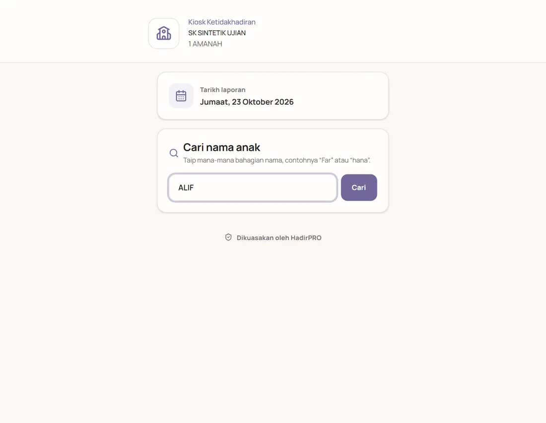 Ruang carian dengan nama ditaip
